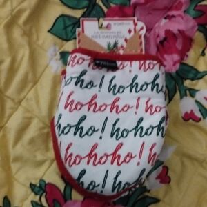 Holiday 'Ho Ho Ho' Oven Mitts - Red & Green Text on White